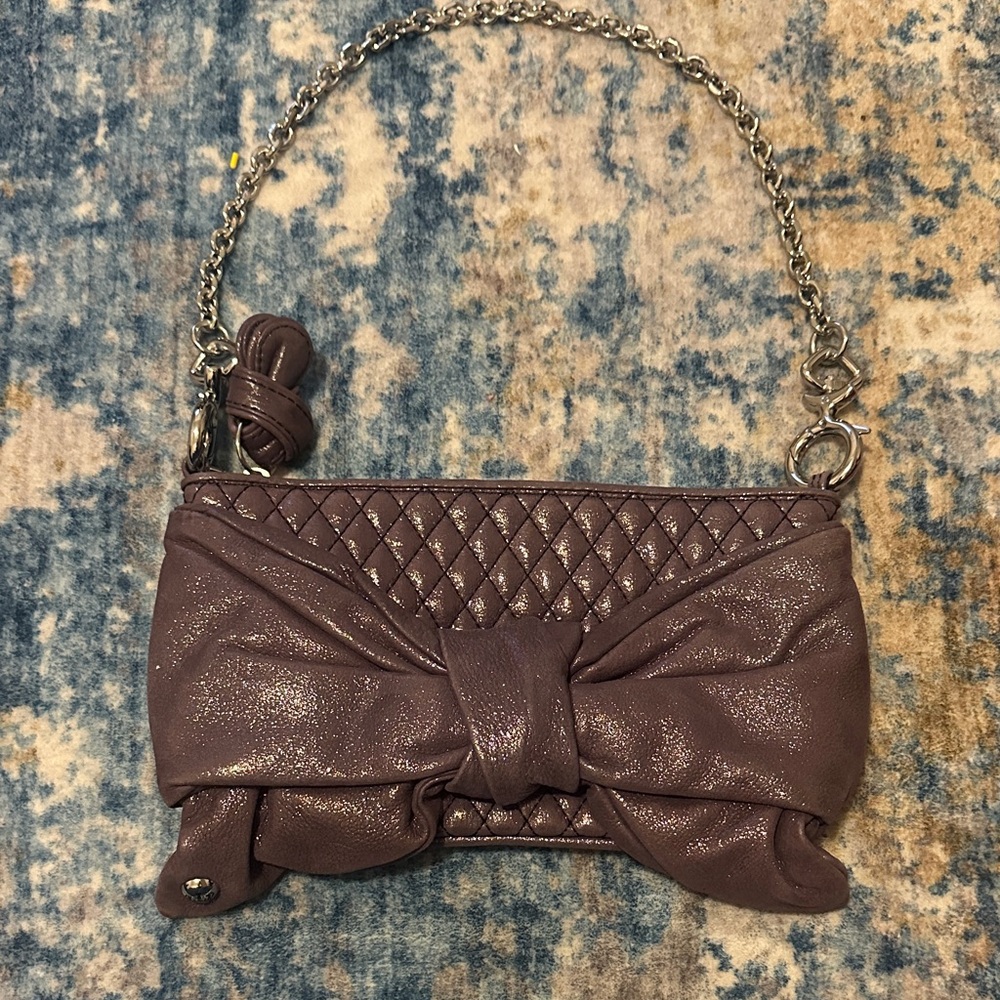 Juicy Couture Purple Metallic Bow Leather shoulder bag/clutch